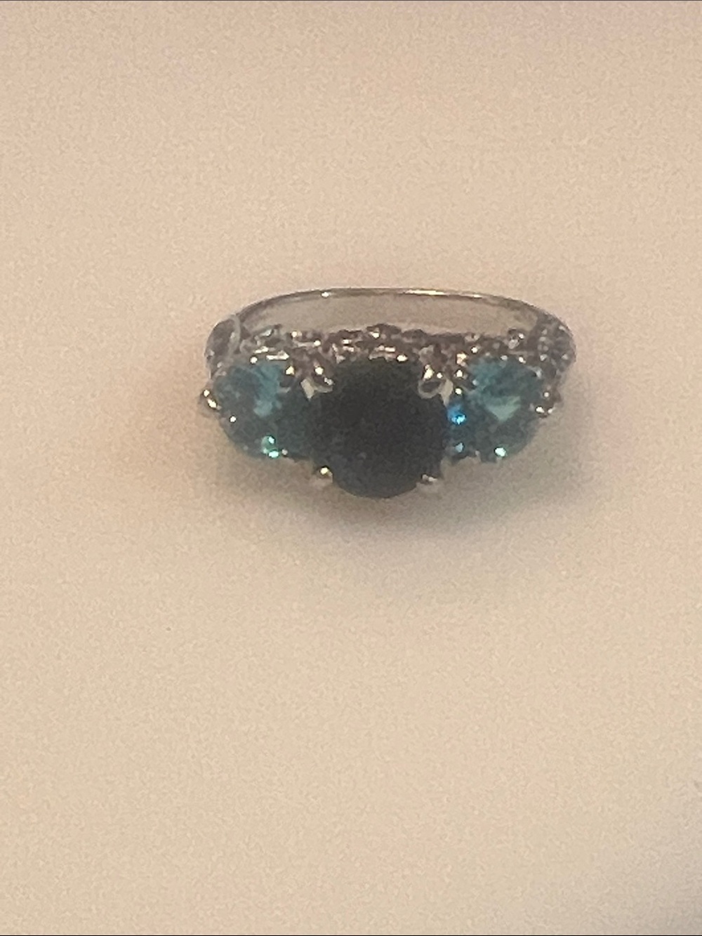 Blue crystal Gemstone Trio Silver Cocktail Ring